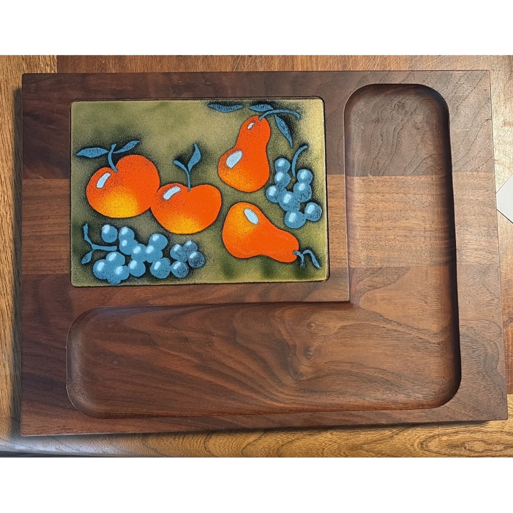 VTG Ernest Sohn Cheese and Charcuterie Board Enamel on Copper Fruit Tile MCM 14"